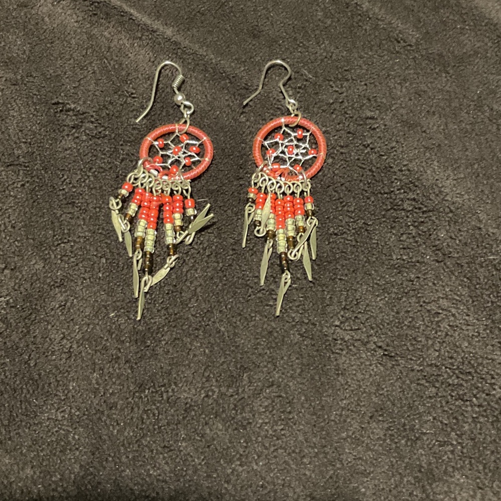 Red and Gold Dreamcatcher Earrings